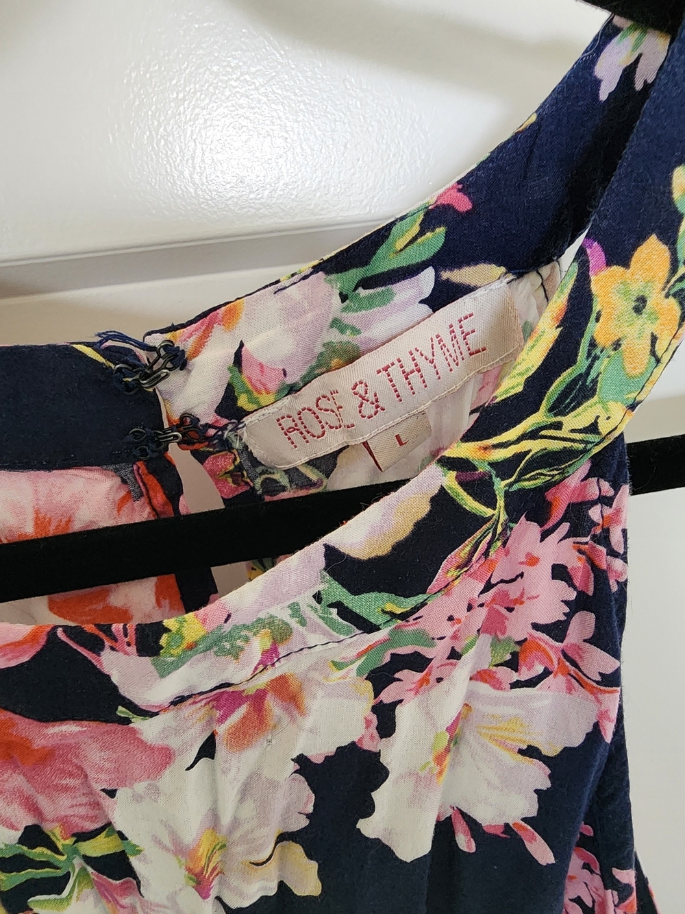 Navy Floral Halter Top - Pink & Green Print